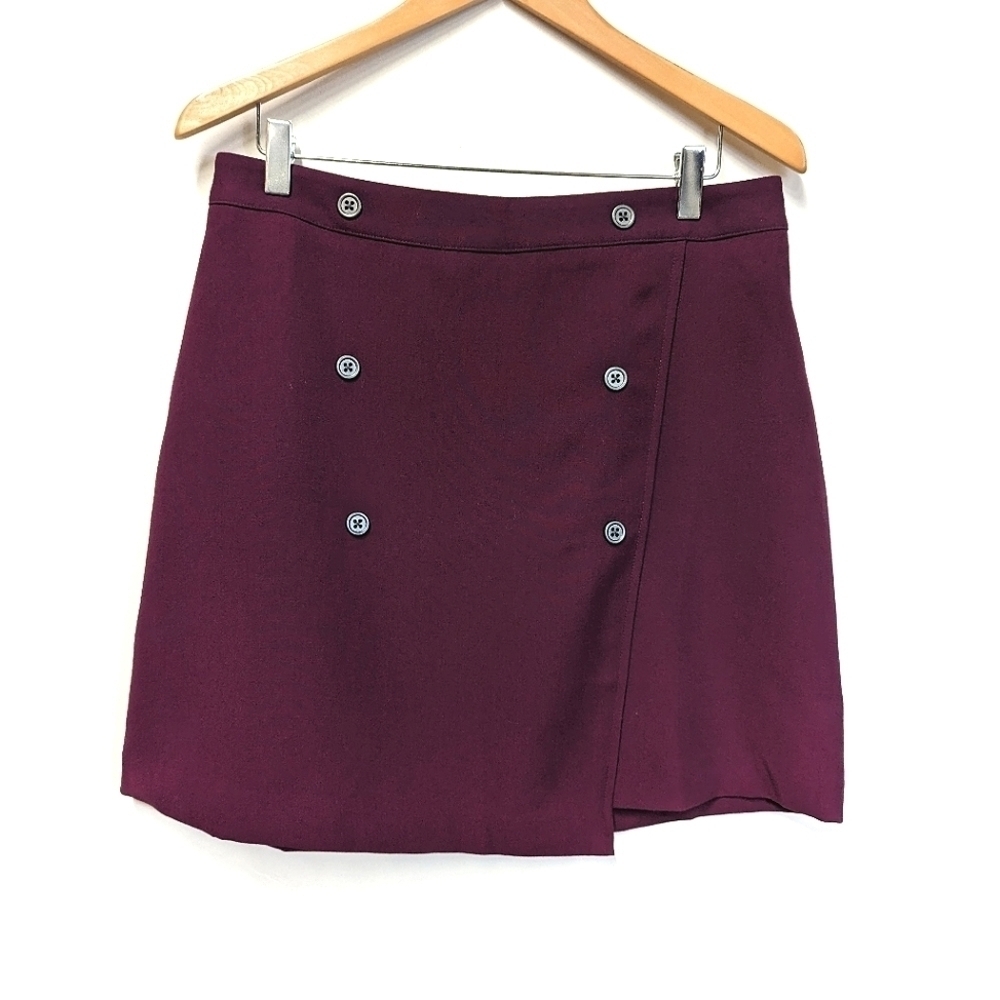 NWT Banana Republic Faux Wrap Skirt in Plum with Buttons Academia 10